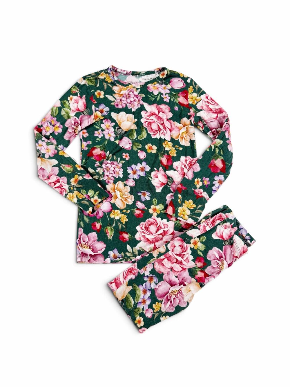 Posh Peanut Floral Bamboo Long Sleeve Pajama Set Green Pink 6